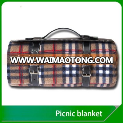 Machine Washed Classic Plaid Outdoor Blanket With Leather Handler